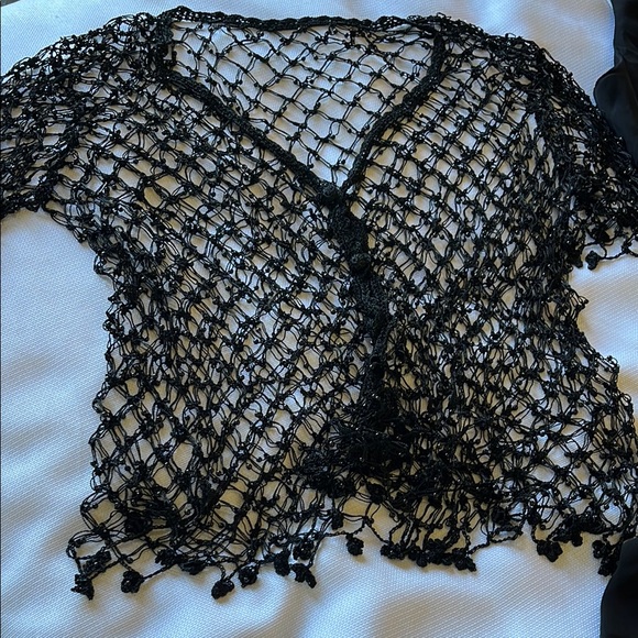 ELEGANT, Black, SILK Dress with Beaded Overlay.  Perfect for evening wear. - Picture 3 of 10